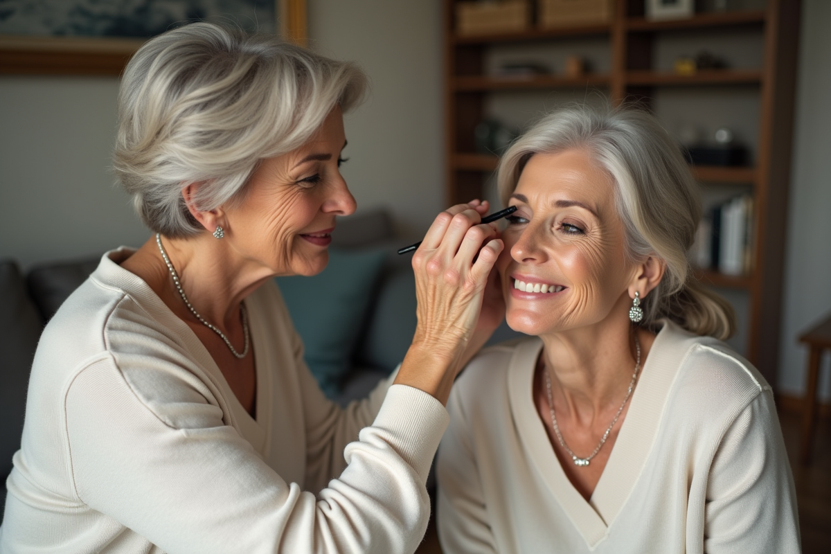 Deux femmes amies partageant un moment de beauté dans un salon