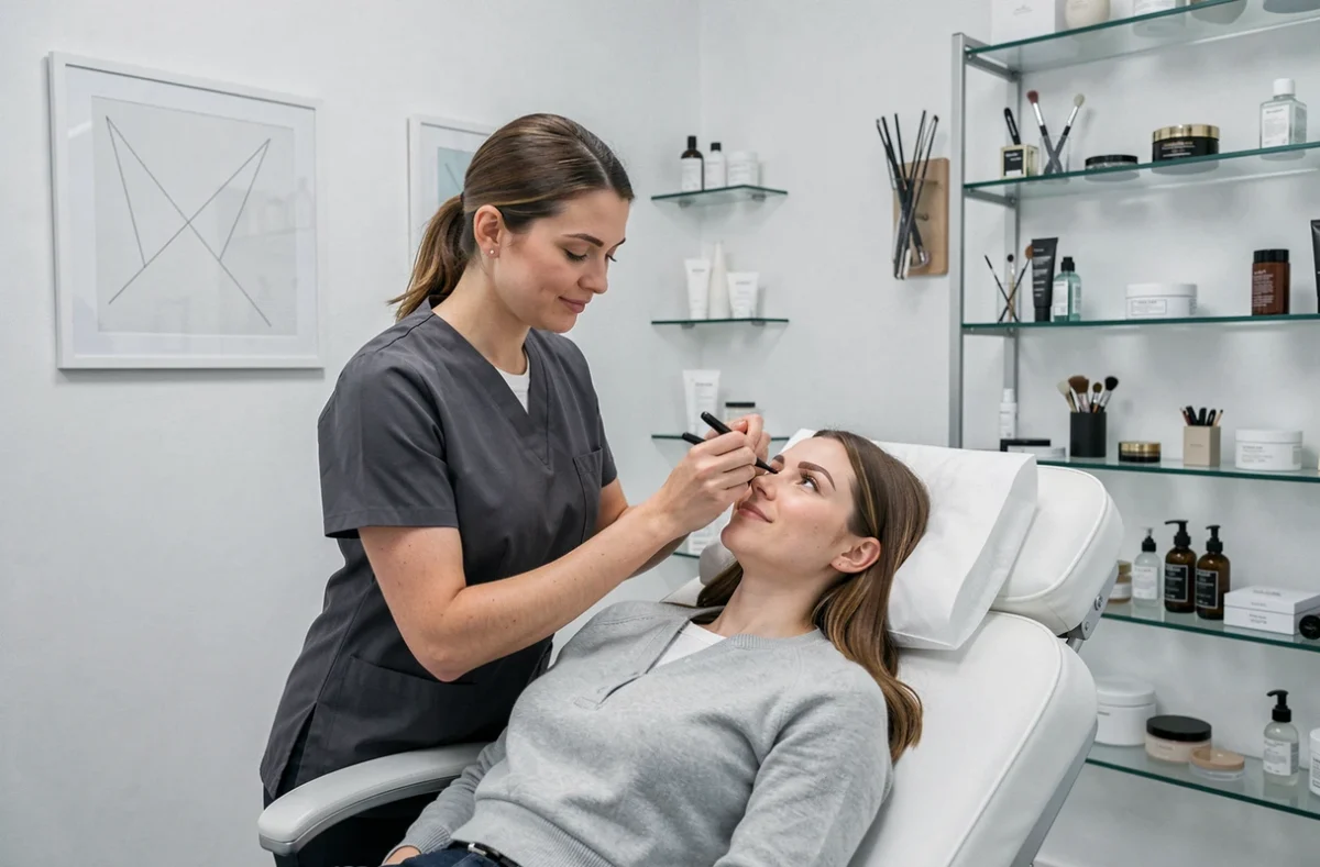 Soin de lamination des sourcils réalisé dans l'Atelier Beauté Grenoble au cadre minimaliste contemporain