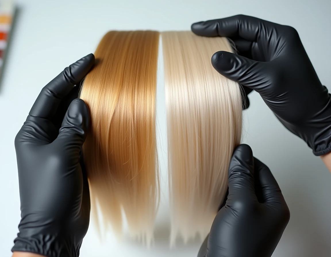 Comparaison avant-apr&egrave;s d'une patine sur cheveux blonds : effet laiton versus r&eacute;sultat cendr&eacute; brillant
