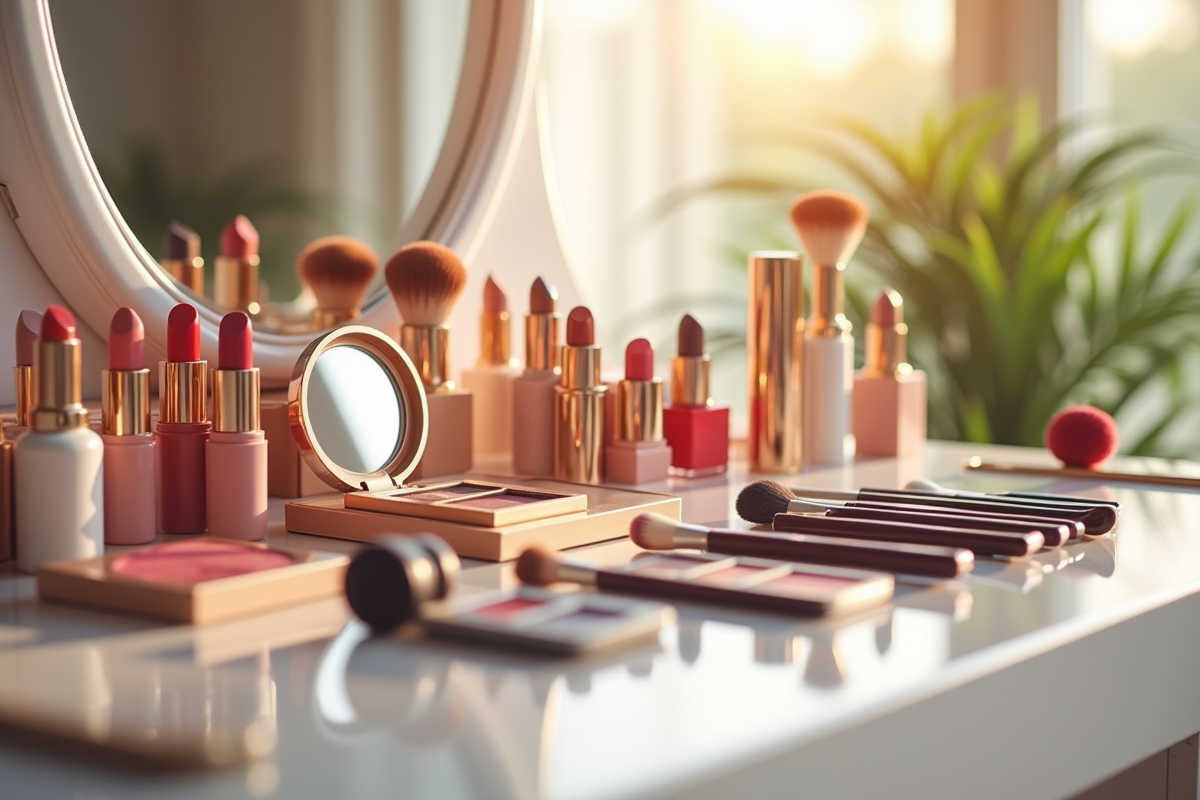 Table de maquillage élégante avec produits de beauté