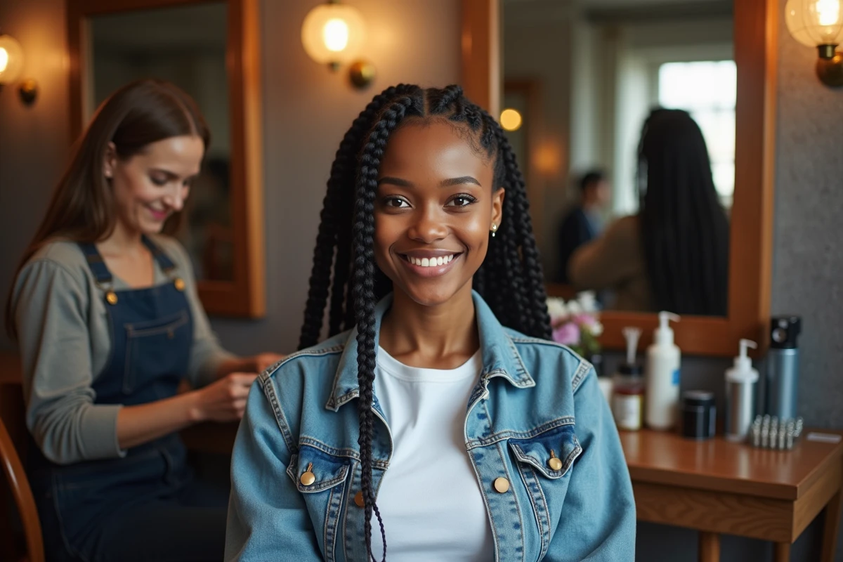 Jeune femme souriante dans un salon de coiffure parisien