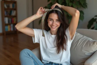 Femme coiffant ses cheveux avec un kardoune dans un salon chaleureux