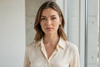 Portrait en gros plan d'une femme aux traits symétriques illustrant les critères scientifiques de beauté universelle