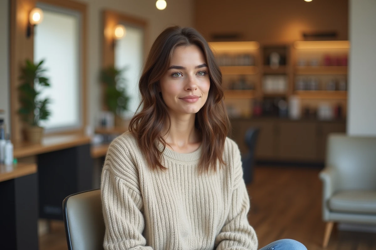 Femme avec cheveux naturels dans un salon moderne