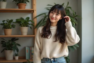 Portrait d'une femme relaxée dans un intérieur naturel