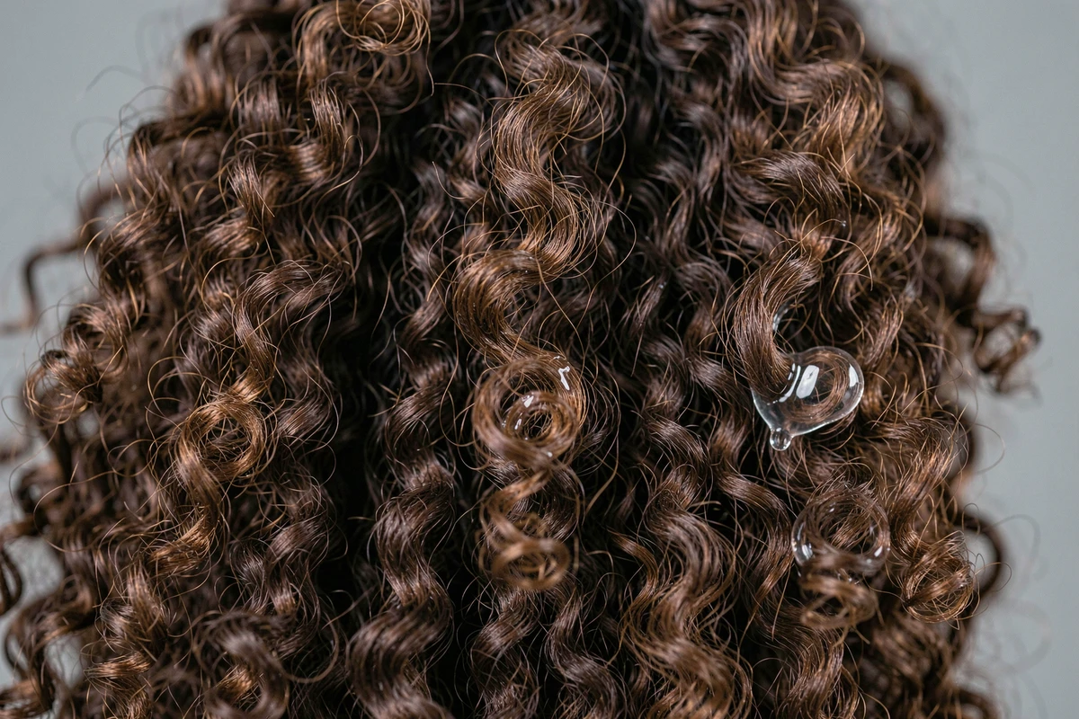 Gros plan sur des boucles définies et non définies pour illustrer l'effet d'un produit coiffant