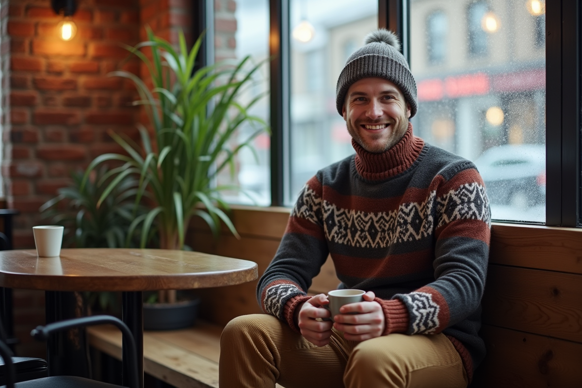 Homme détendu dans un café d