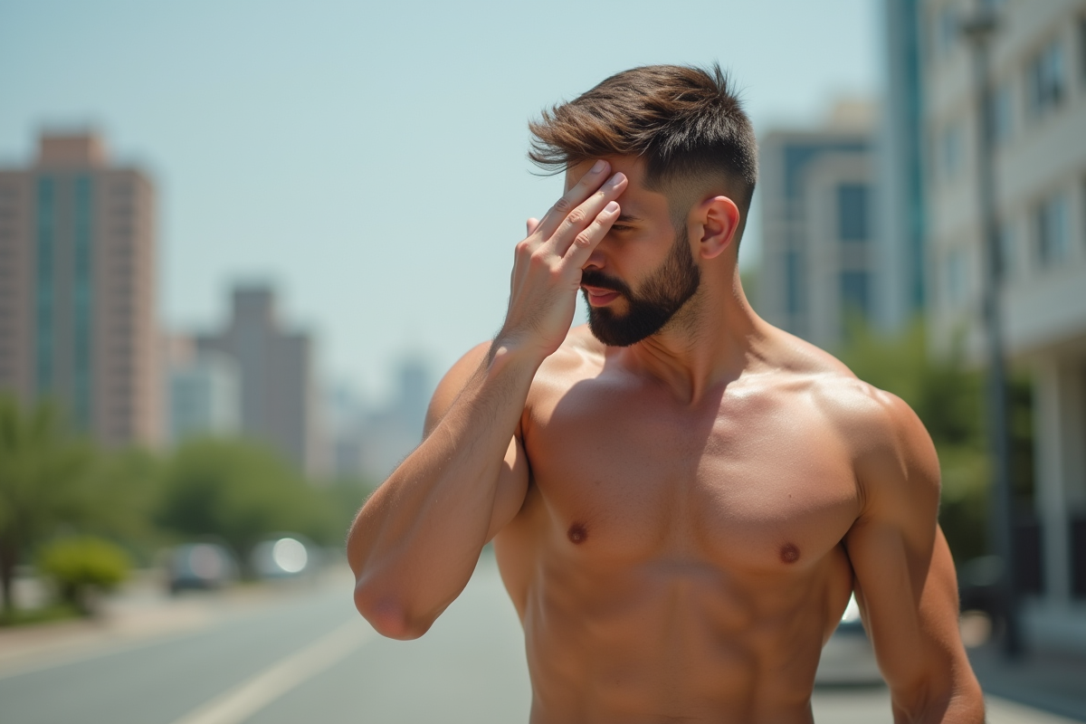 Homme confiant après un entraînement intense en extérieur