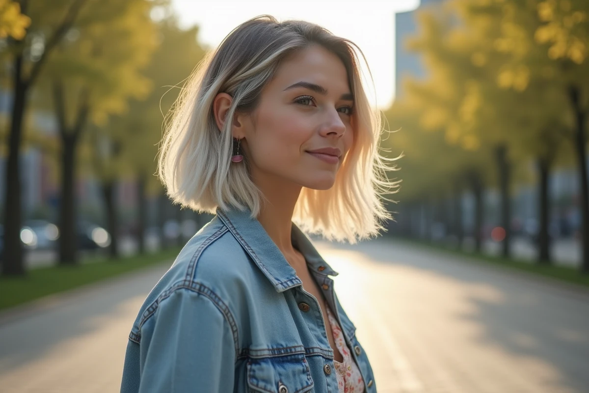 Jeune femme dans un parc urbain au printemps