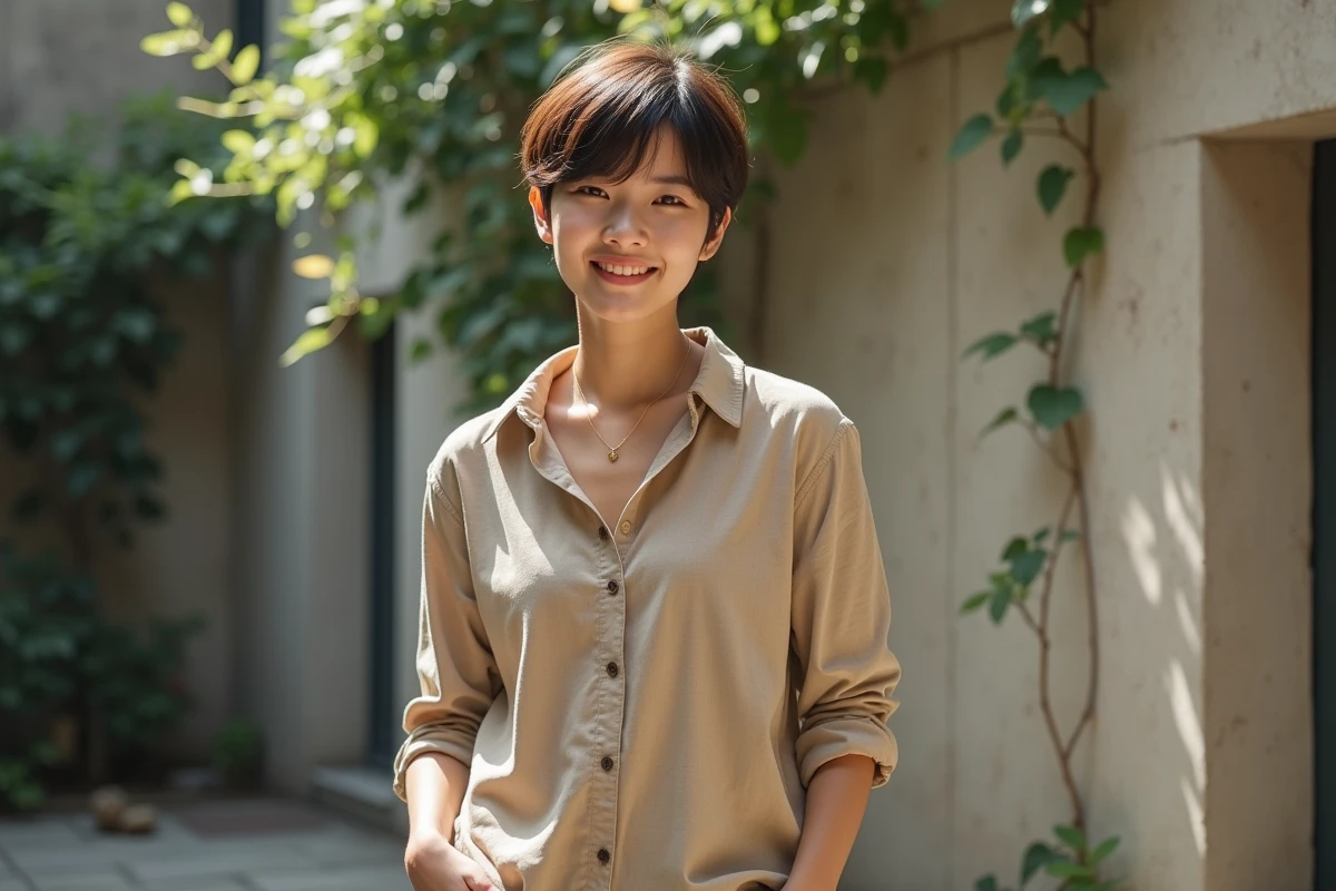 Jeune femme confiante devant mur en b&eacute;ton en ville