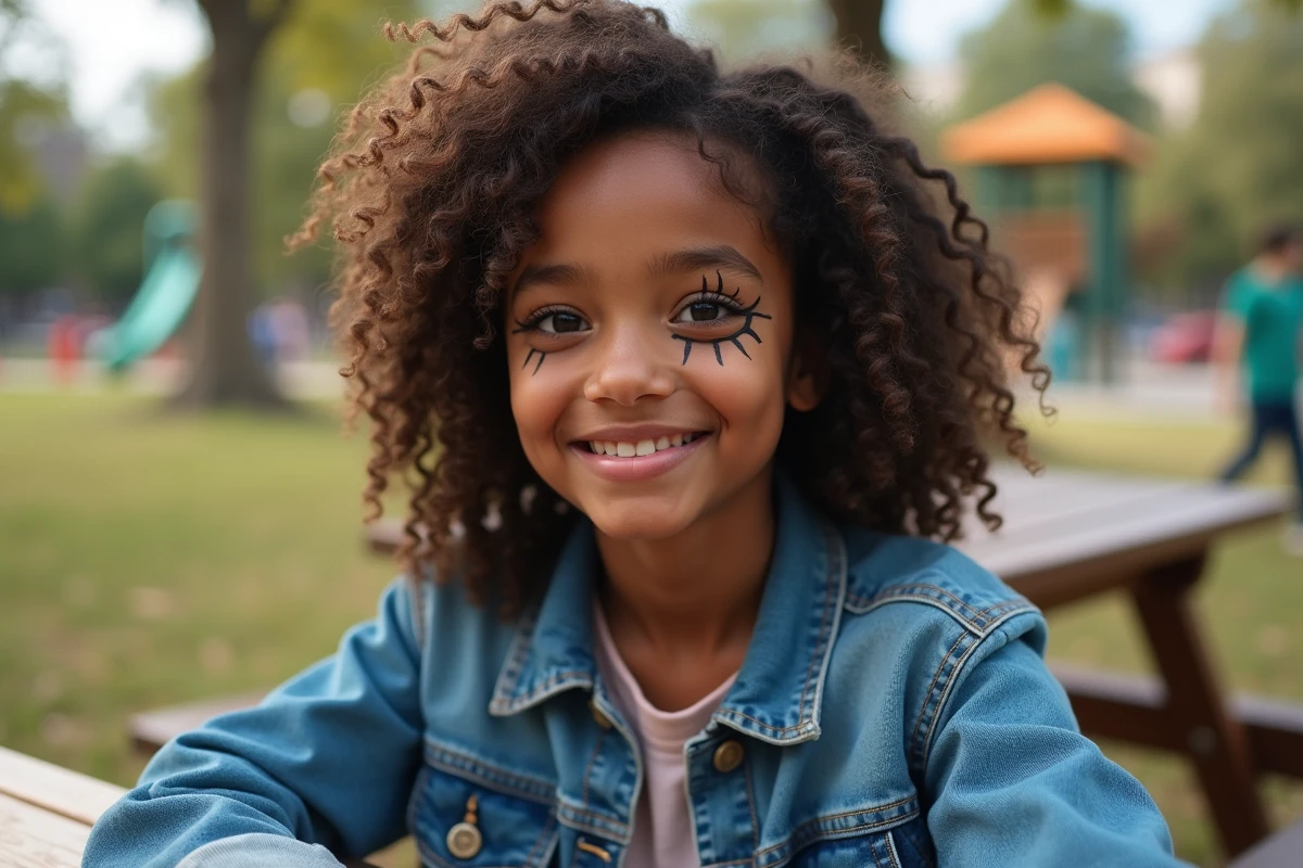 Jeune fille avec maquillage spiderweb en extérieur