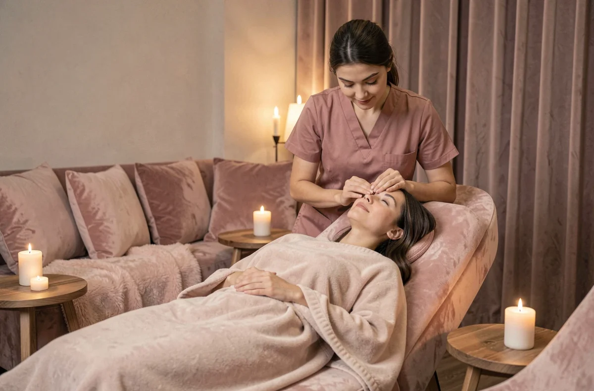 Massage du visage relaxant dans l'ambiance cocooning et chaleureuse de L'Instant Cosy en Isère