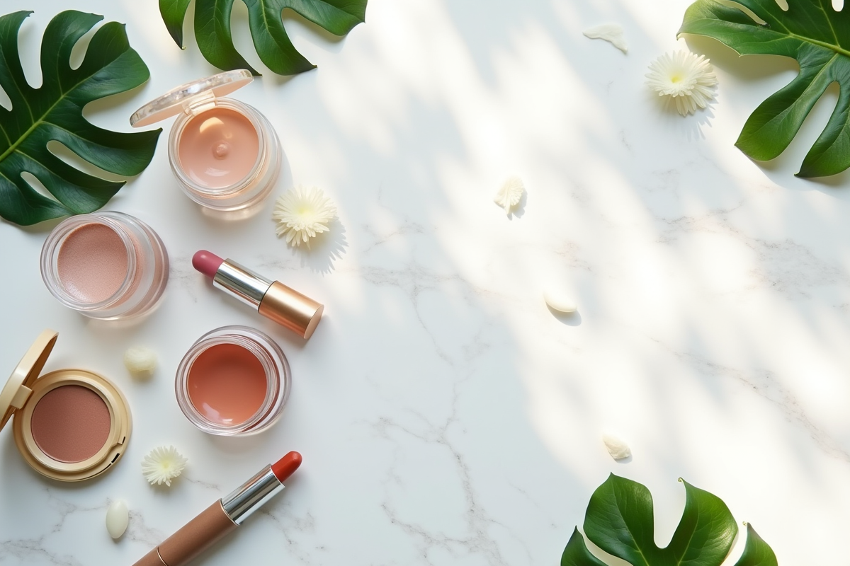 Vitrine de produits de maquillage dermatologique naturels