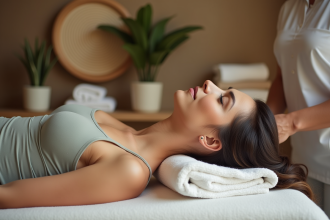 Femme recevant un massage relaxant dans un spa