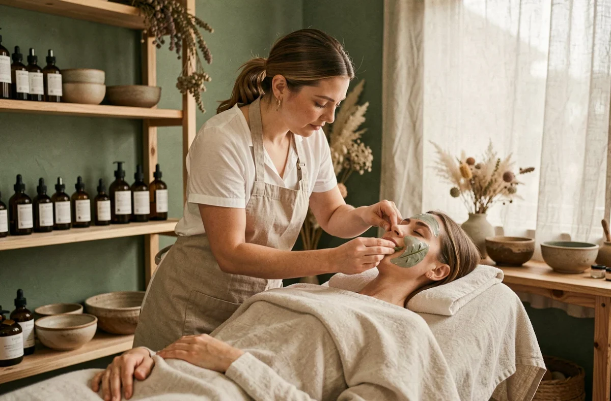 Soin du visage naturel et biologique appliqué dans l'ambiance douce et organique de Parenthèse au Naturel