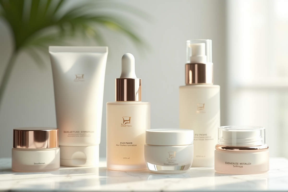 Gamme de soins de luxe sur un marbre lumineux