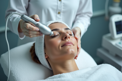 Femme recevant un soin visage non invasif en clinique moderne